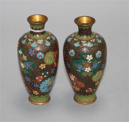 A pair of Japanese cloisonne vases, height 15cm